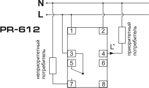 Схема подключения реле тока приорететного PR-612